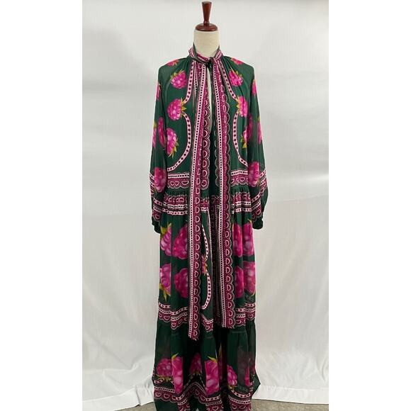 LA DOUBLEJ Sz L Large Athena Dress Silk Maxi Pink Green - Picture 10 of 14